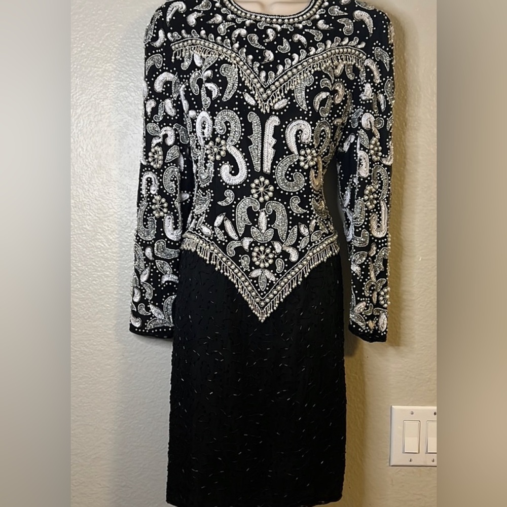 Vintage Scala Milano Paris Silk Beaded Evening Dress